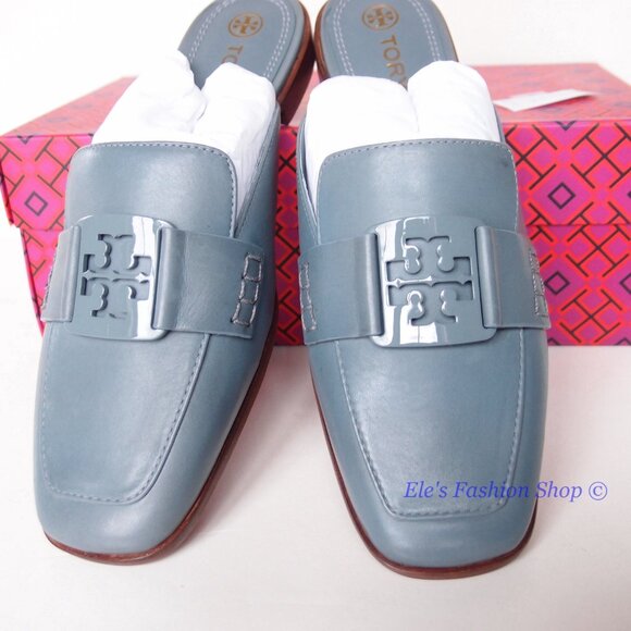 NIB Tory Burch Georgia Backless Leather Loafer Mule Blue US 7.5 8 8.5 AUTHENTIC - Picture 7 of 16